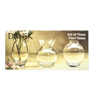 NWT Dansk Vintage 90's Set of 3 Fiori Vases Clear Glass